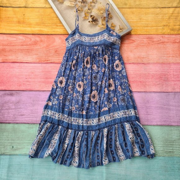 Spell Blue Floral Zahara Metallic Midi Boho Dress - Picture 8 of 16